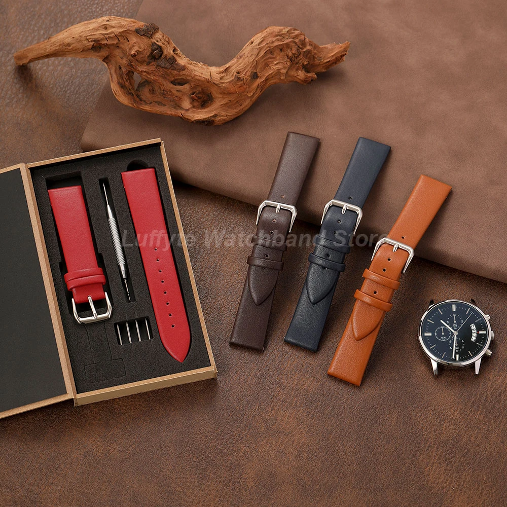 Soft Ultra Thin Leather Watch Strap for Men Women 16mm 18mm 20mm 22mm with Gift Packing Box Casual Leather Watchband