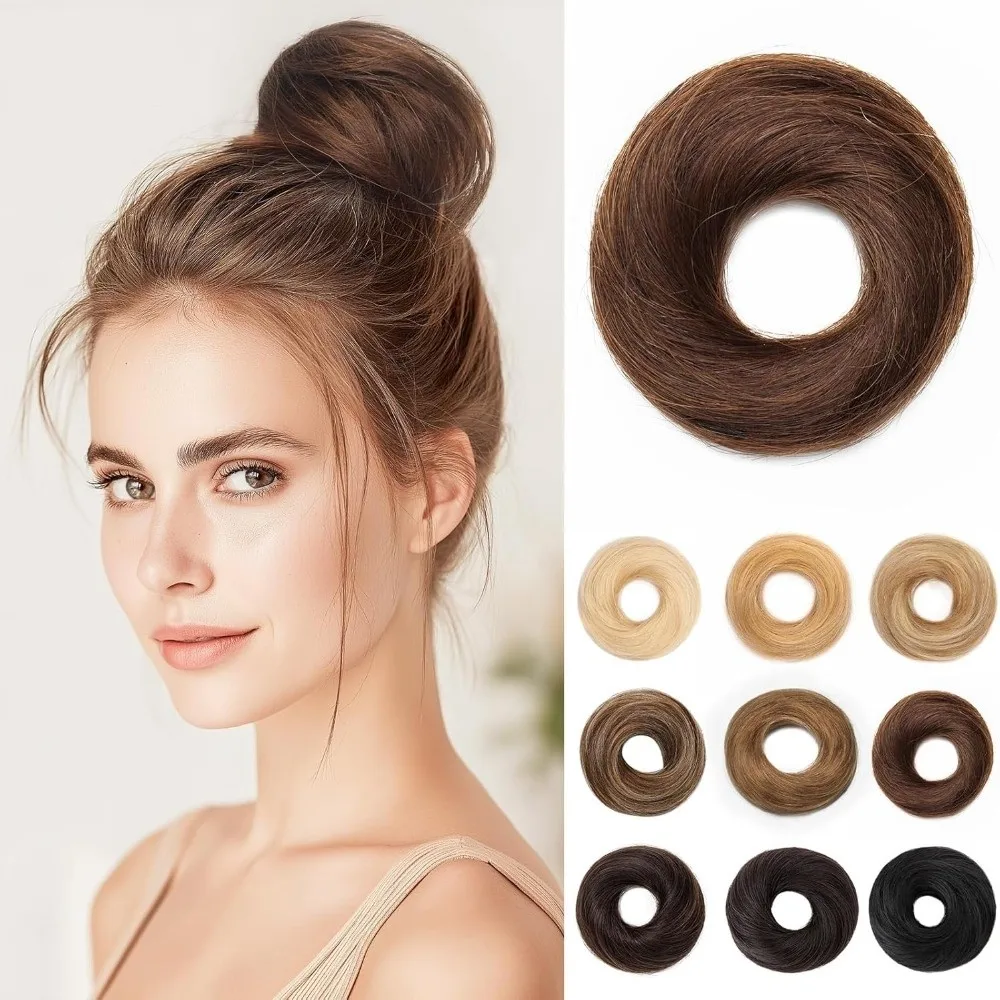 Fluffy Messy Bun Scrunchies Golden Brown Straight Hair Hair Bun Styling Decoration Elastic Donut Chignon Updo Hairstyle