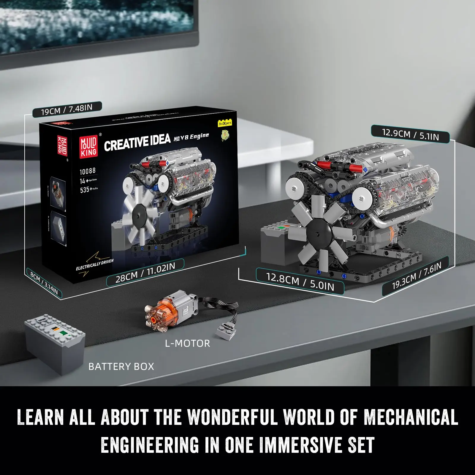 

Mould King 10088 V8 Engine Building Kit - Build Your Own V8 Engine Toy, 8-Cylinder Petrol Car Engine Replica Model Building Kit For Adult Gift (535 Pcs)