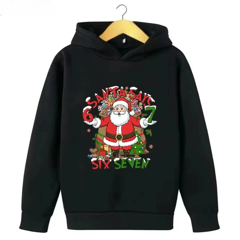 Venta caliente Santa Claus "Six Seven" estampado de dibujos animados Otoño/Invierno niño/niña casual y cómodo top con capucha