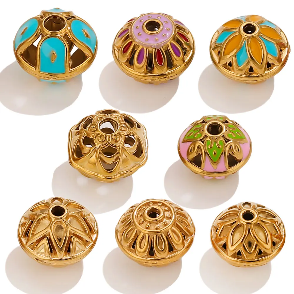 10pcs Stainless Steel Gold Color Hollow Round Nepalese Beads for Bracelets Spacer Beads Jewelry Making Supplies Diy Accessories view 5