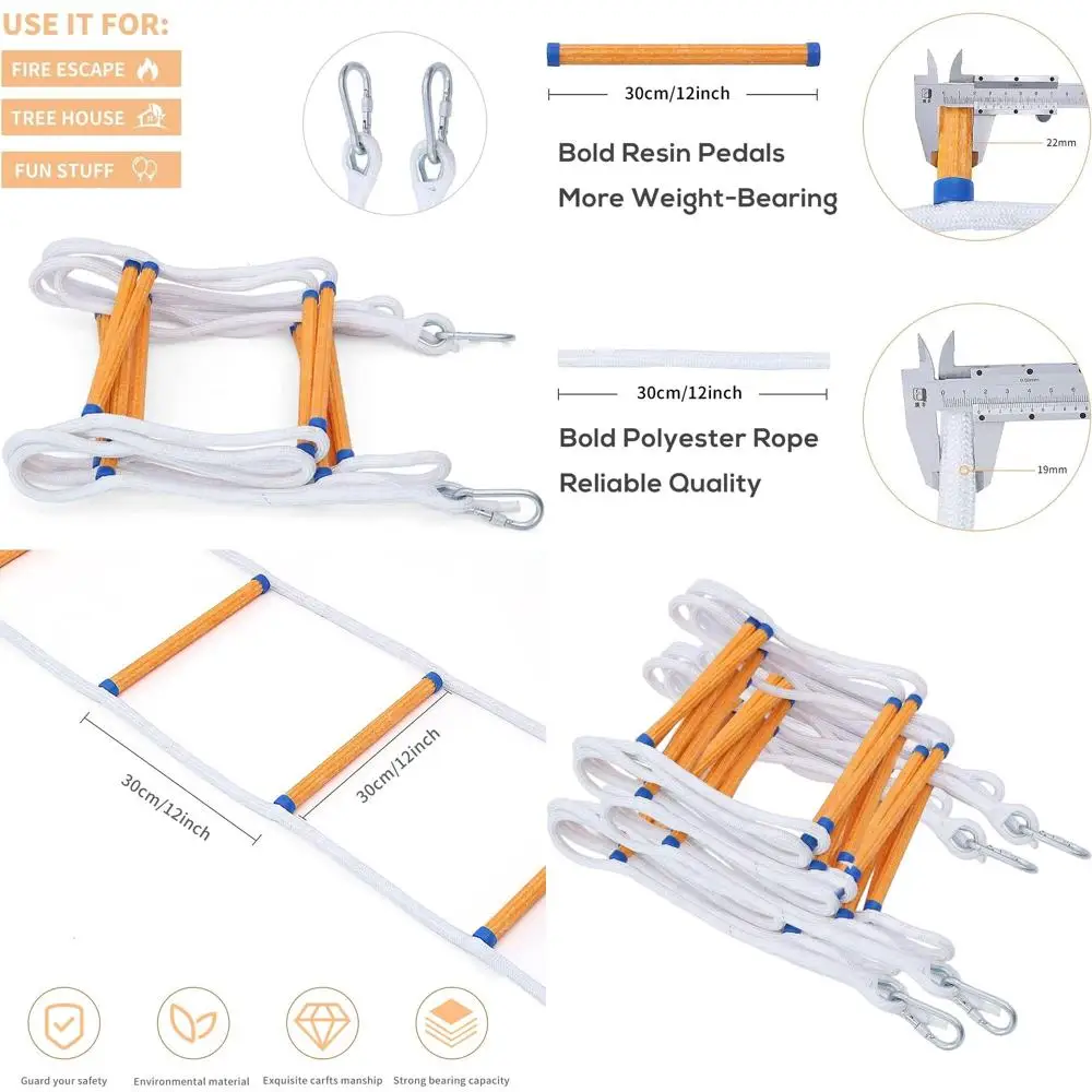 

Огнестойкая страховочная лестница длиной 10 м для домов 3-7 Story, компактная и портативная, с крючками