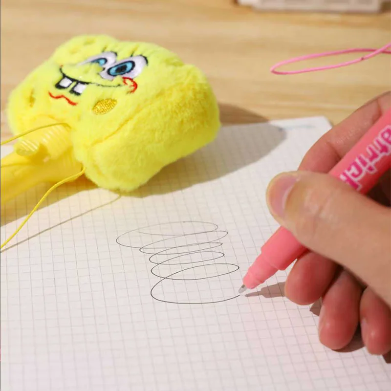 2/4pcs Kawaii SpongeBob Dad Plush Ejection Ballpoint Pen Funny Cute Student Prank Entertainment Fun Neutral Pen Stationery Gift