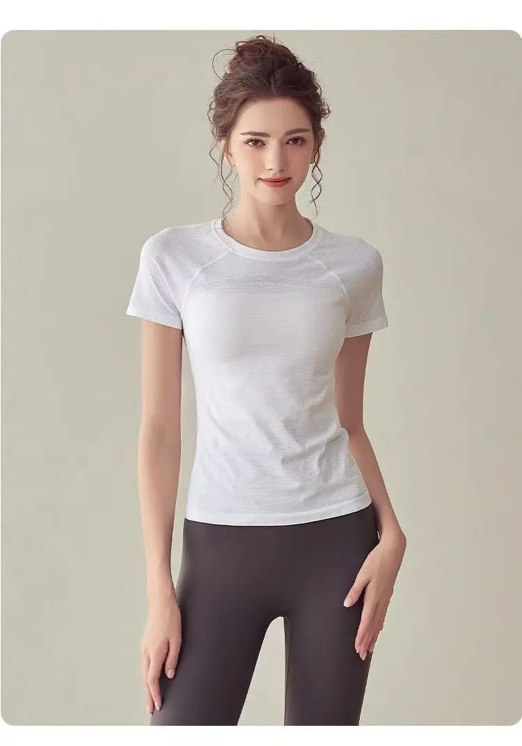 Sport-Tops Schnelltrocknend Damen Fitness Lauf-Yoga Kurzarm Feuchtigkeitsspendend Wundfreundlich Elastisch Atmungsaktives Yoga-Anzug T-Shirt – Detail 11