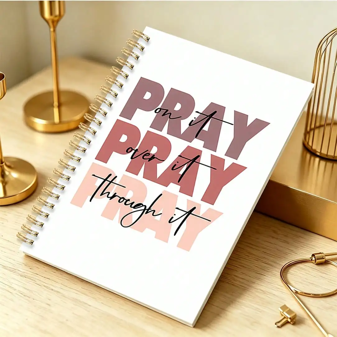 1pc Prayer Journal - Red To Pink Ombre 'PRAY Over It PRAY Through It' Design, 5.5'X8.3' Thick Spiral Bound, Christian Gift Suitable For Women/Men, Church Use Prayer Log & Bible Record - Elegant Minimalist Devotional Organizer SS260505135394693426125