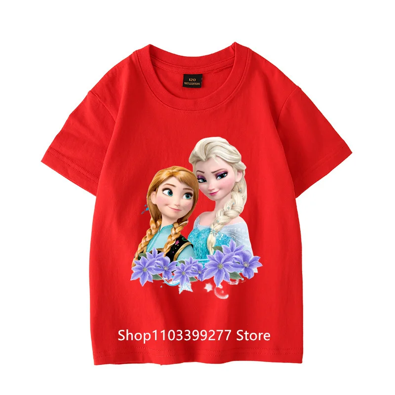 Summer Clothes Comfortable Child Cute Fashion Short Sleeve Sweat Breathable Frozen Elsa Anna T-Shirt Anime 100% Cotton T-Shirt