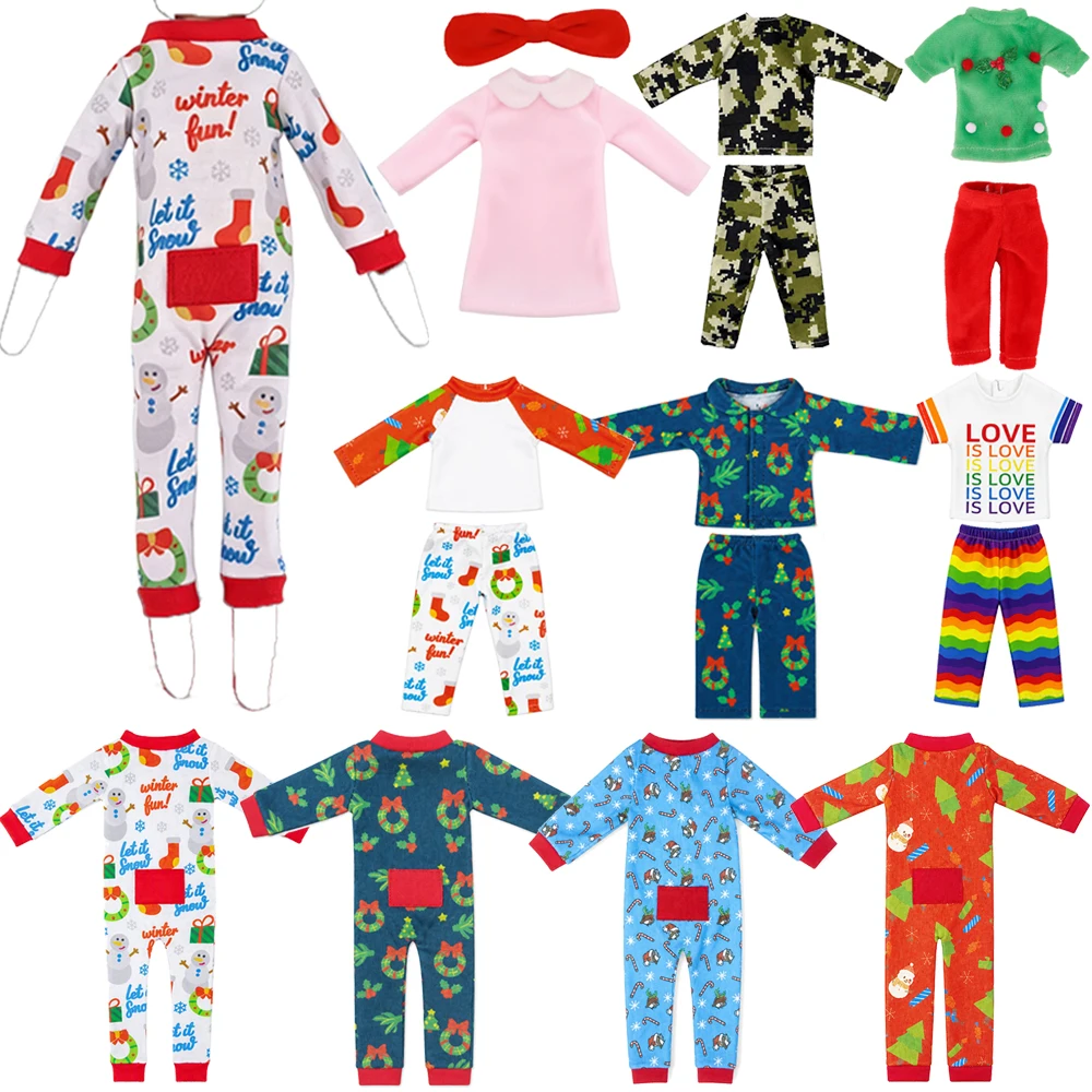 Doll Pajamas Top+pants Bodysuit For Elf Doll Red Boy For Babi 11.8inch(30cm) Doll Clothes Accessories Christmas Gift Girl's Toys