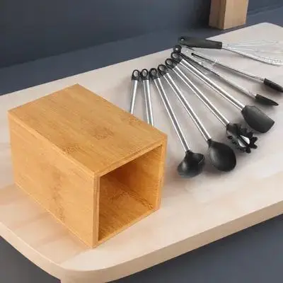 

Bamboo Cutlery Holder Chopstick Organizer with Drain Hole for Forks Spoons Utensil Storage Rack Non Slip Mat Kitchen Tool