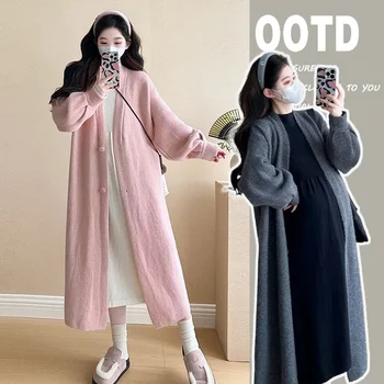 Ensemble de vêtements d'hiver pour femme enceinte, robe de base en tricot, manteau pull mi-long épaissi, vêtements trempés, mode coréenne, 2024