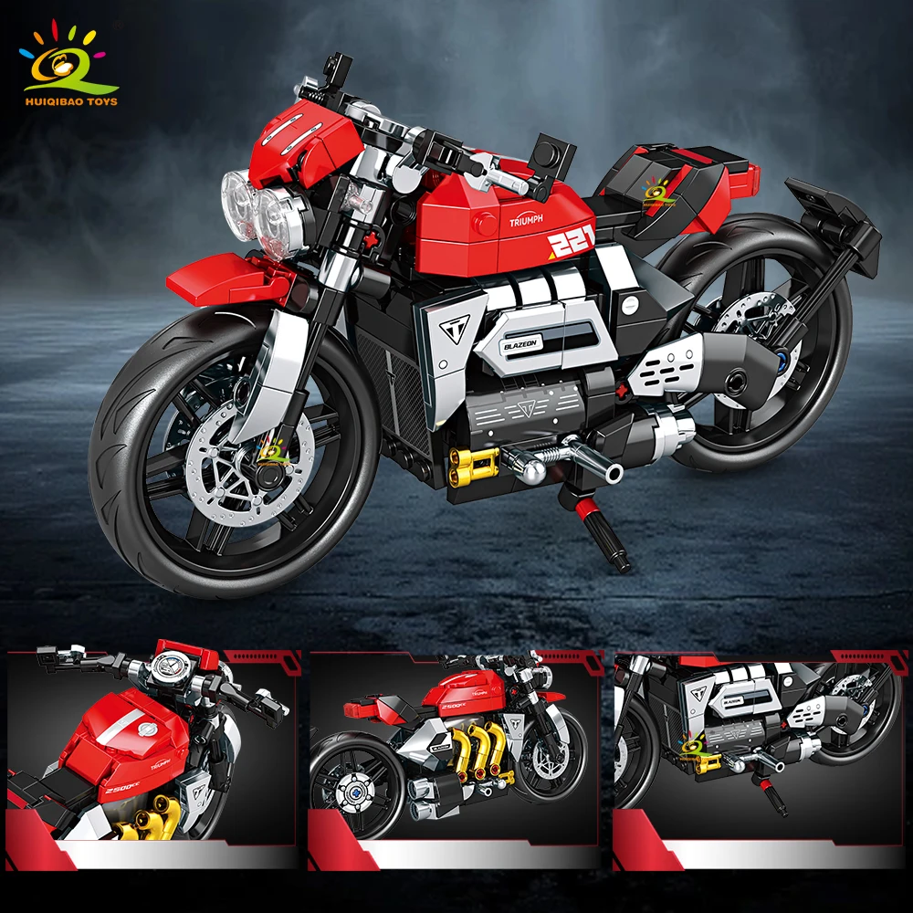 HUIQIBAO MOC Motorrad-Modellbausatz, City Moto Racer Bausteine, Spielzeug für Kinder, Jungen, Erwachsene, Auto-Set, Heimdekoration – Detail 16