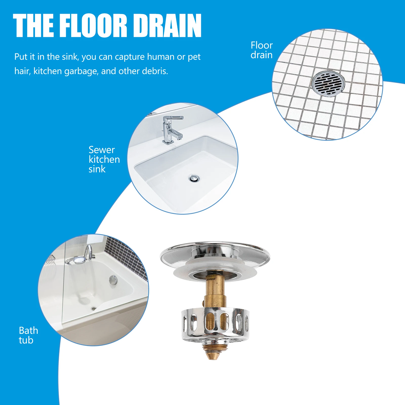 

Bathtub Drain Push Button Stopper Slotted Waste Plug for Basin Overflow Hair Tub Drain Bathroom Strainer High Grade Material