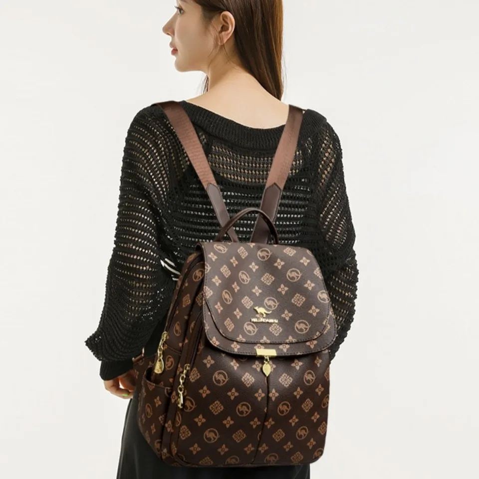 Classic Kangaroo Printed Backpacks Pu Leather Backpack for Women Mother Shoulder School Bag Back Packs Commuting Sac A Dos view 4