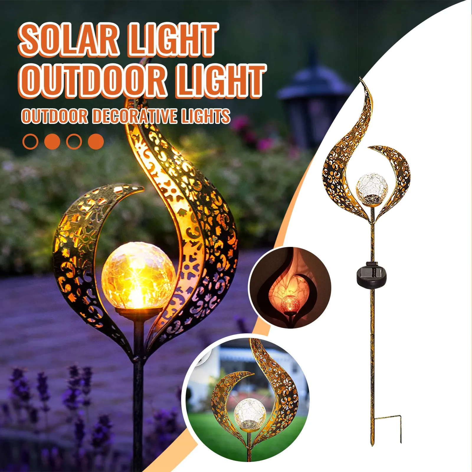 2PC Outdoor Solar-Powered Light Hollow Flame Decorative Lamp Ground-Insert Lamp Home Decoration Garden Lawn Lamp Landscape Lamp