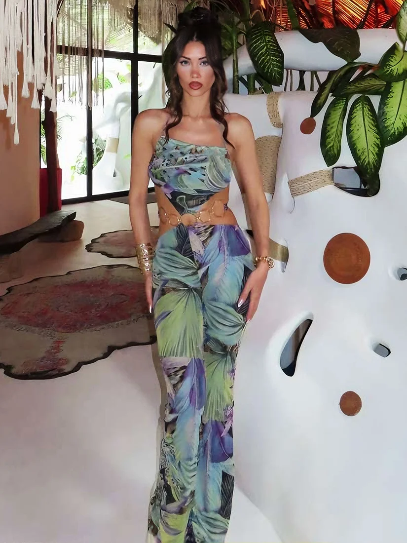 Costume Intero Sexy da Donna con Stampa Tropicale, Pantaloni Lunghi a Vita Alta in Poliestere, Stile WEIRD PUSS, Primavera