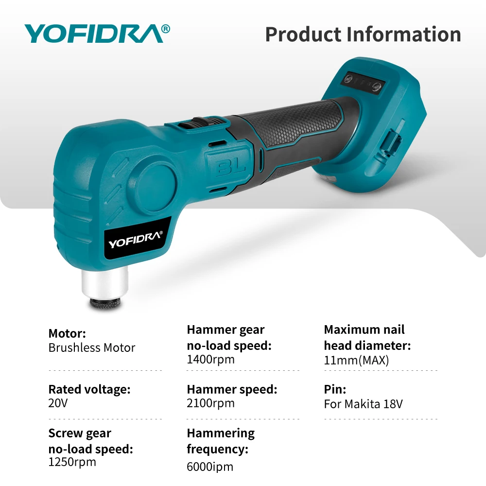 YOFIDRA 11MM Brushless Electric Screwdrivers 6000IPM Cordless Screwdriver Electric Drill Impact Driver for Makita 18V Battery