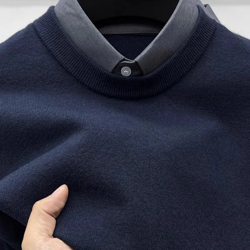 

Мужской свитер BOZZ BURY Classic Casual с длинным рукавом, осенне-зимний, вязаный, износостойкий, цветная серия, имитация двухслойности