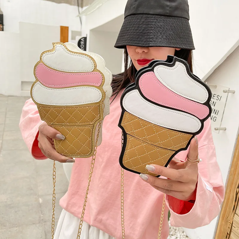Women's Chain Single Shoulder Bag Mobile Phone Bag Cute Ice Cream Hamburger Clutch Sweet Style Pink Hand Bag Kawaii Small Bag