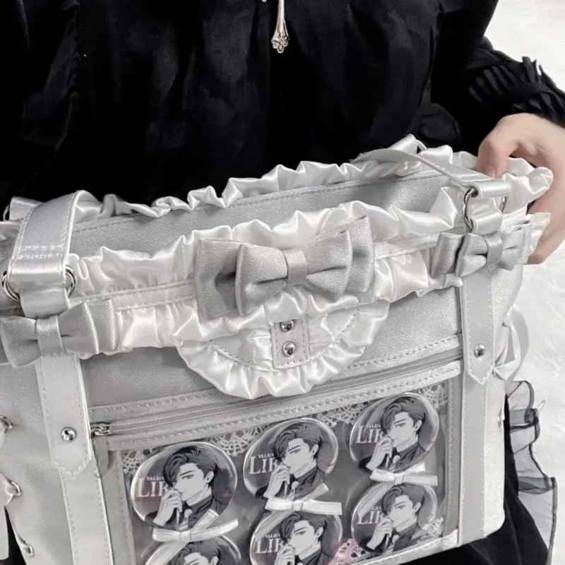 Y2K Aesthetic Bow Itabag Tote Bag Sweet College PU Shoulder Bag Anime Millet ItaBag Japanese High Capacity Ribbon Itabag New