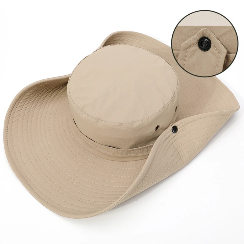 12cm Large Brim Women Sun Hat Summer Solid Color Fold Up The Cowboy Hat Waterproof Outdoor Hiking Camping Mountain Bucket Cap