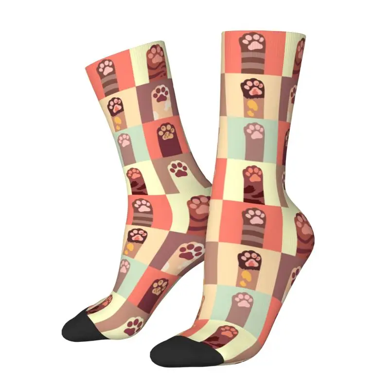 Custom Cats Paw Pattern Dress Socks Men's Women's Warm Fashion Novelty Crew Socks