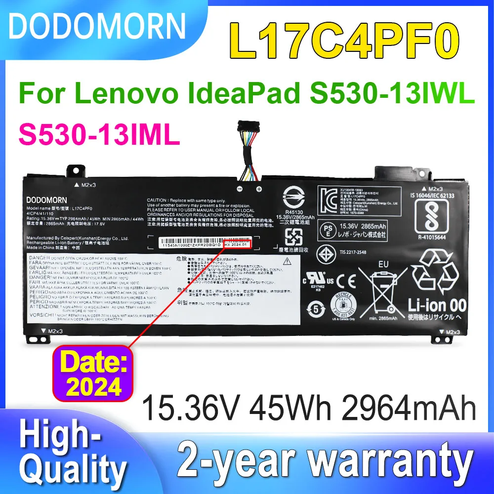 

DODOMORN L17C4PF0 Battery For Lenovo Xiaoxin Air 13IWL 13IML,Ideapad S530-13IWL Laptop L17M4PF0 5B10R38649 5B10W67314 45Wh