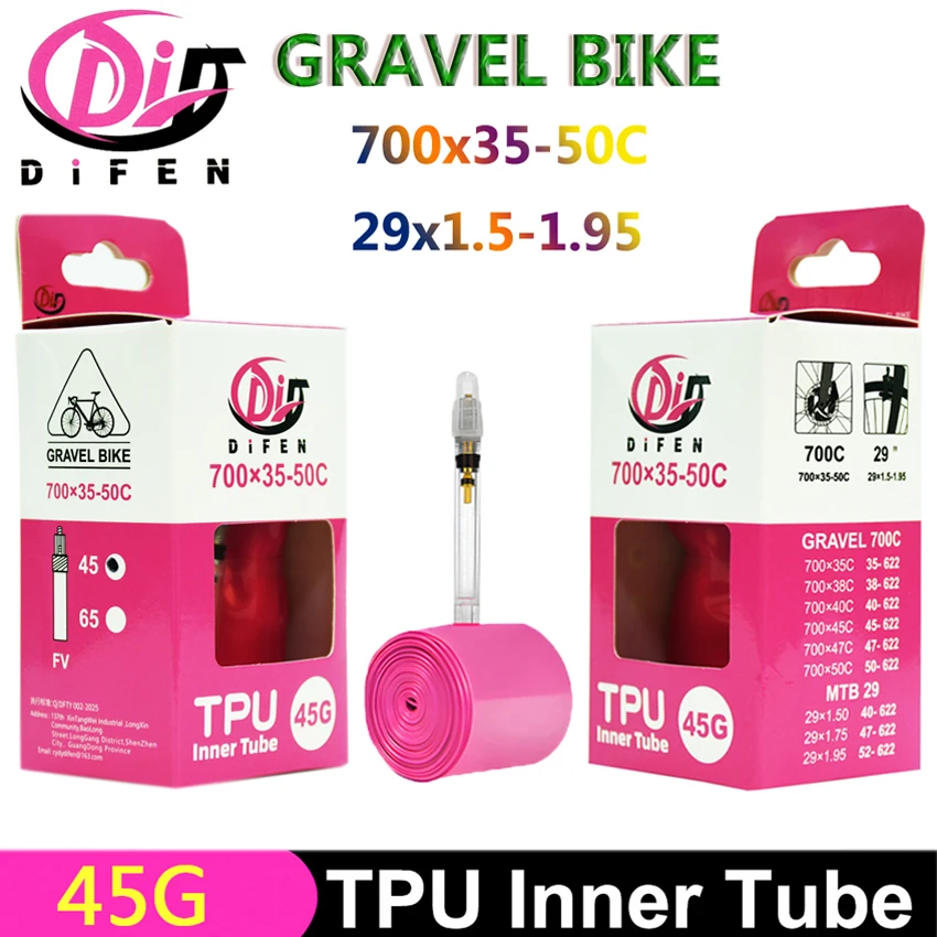 DiFEN TPU Innenschlauch 700C GRAVEL Bike 700x35-50C für 35C 38C 40C 45C 50C Reifen Fahrradkamera MTB 29x1.5-1.95 Pneu Aro Reifen 45G – Detail 1