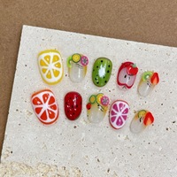 10pcs Cute Fruits Design Press on False Nails Summer Fresh Fake Nails Art Handmade Wearable Manicure Nails Tips with Jelly Glue