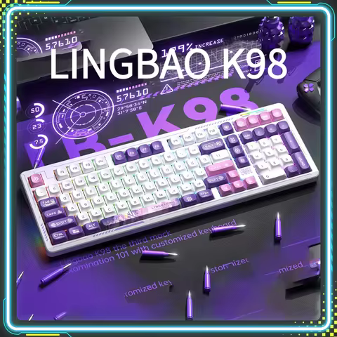 LINGBAO K98 Gaming Keyboard Hot Swap Gasket Structure Anime Custom Wireless Tri-Mode Mechanical Keyboard PC E-Sports Accessories