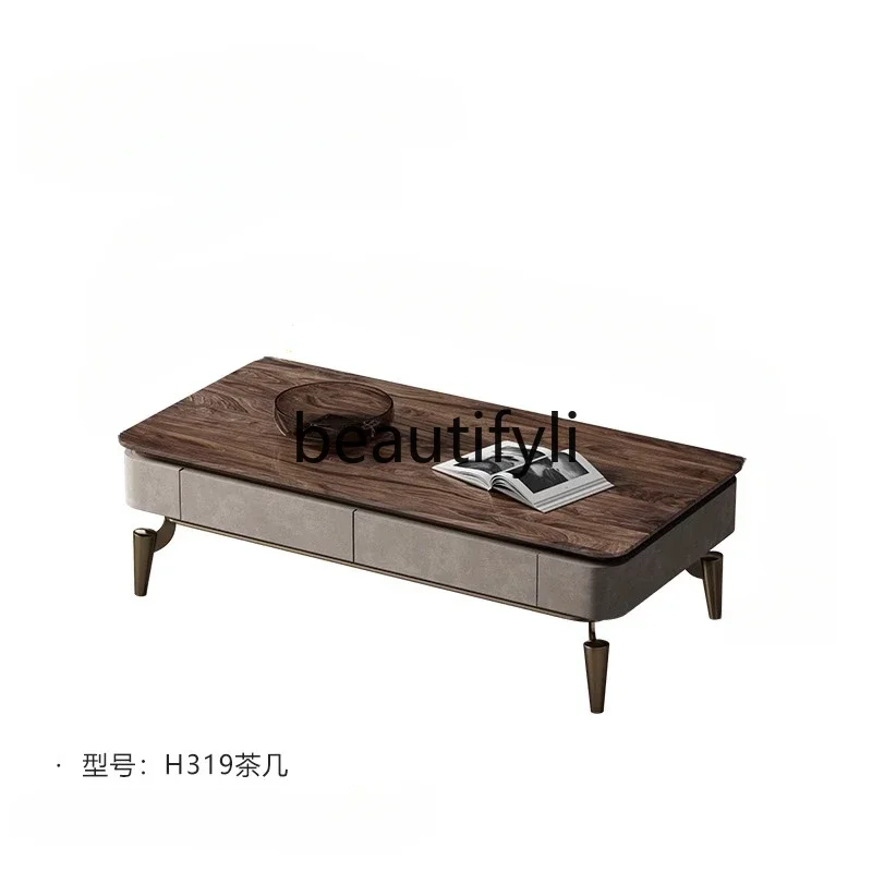 

Italian light luxury coffee table TV cabinet combination modern high-end living room solid wood rectangle