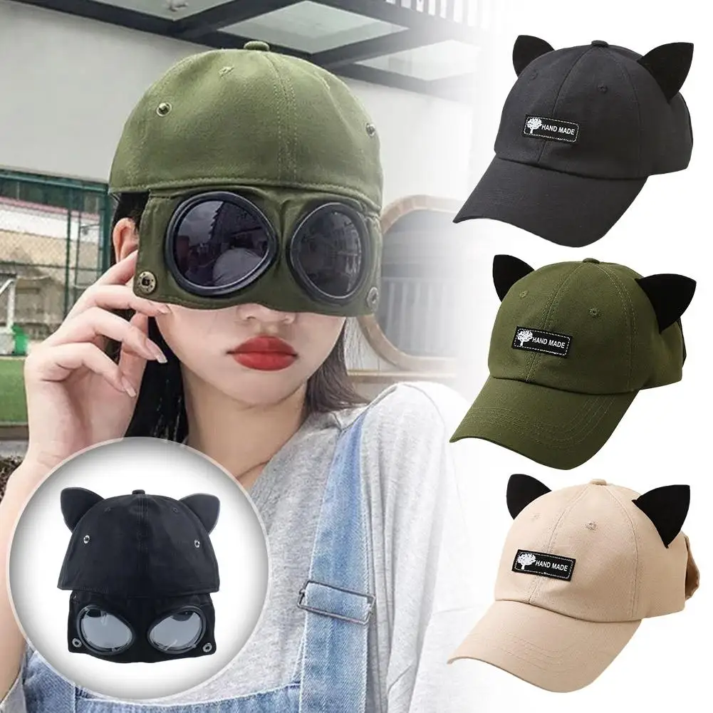 New Outdoor cycling Glasses Baseball Hat Women Men Cat Ears Sun Visor Cap Autumn and Winter Reverse Wear Snapback Cap