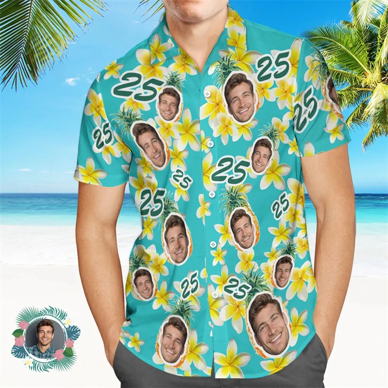 New Design Custom Face Hawaiian Shirt Men Women Personalized Ages Birthday Short Sleeve Tee Shirt Oversized Button Shirts Gift