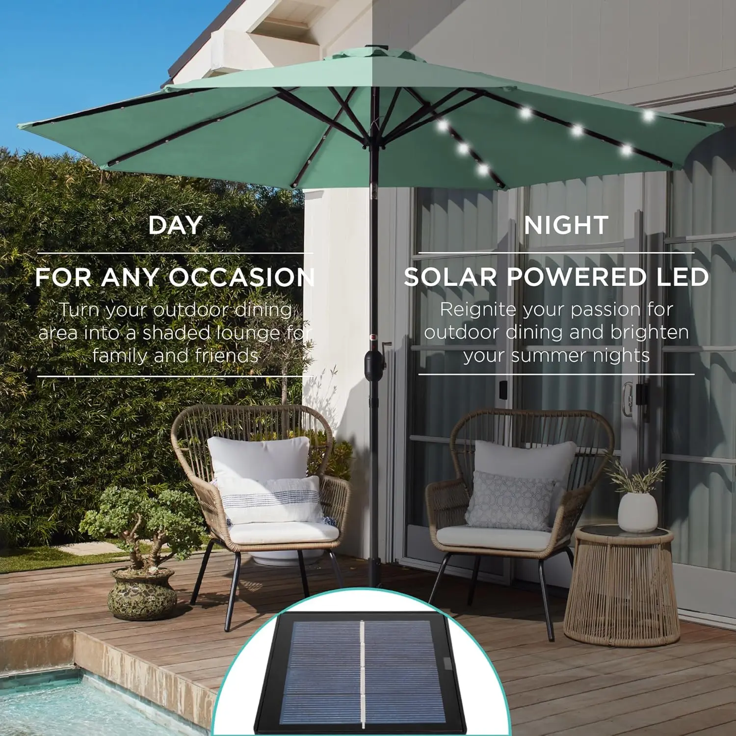 10ft Solar Polyester Led Verlichte Patio Paraplu W/Tilt Aanpassing En Uv-Resistente Stof