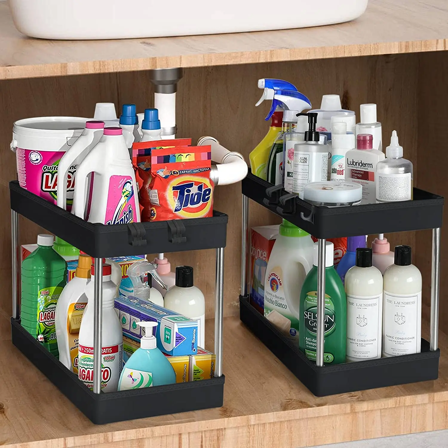 Double Layer Under Sink Organizer, Bathroom Cabinet Storage, Multi-purpose Holder Racks for Kitchen, 1/2 Pack