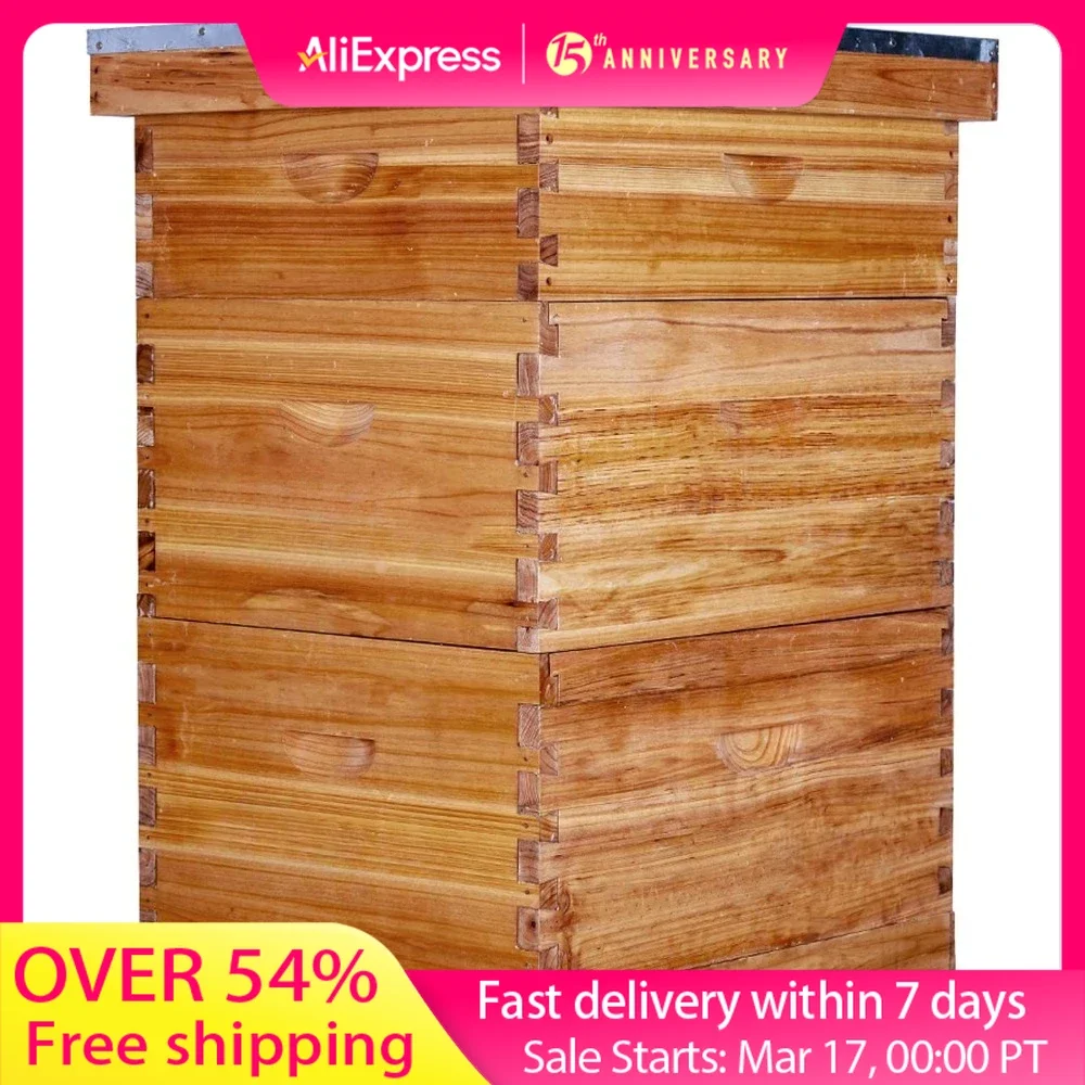 10 Frame Bee Hive Coated with 100% Beeswax includes Beehive Frames and Waxed Foundations (2 Deep Boxes & 1 Medium Box)