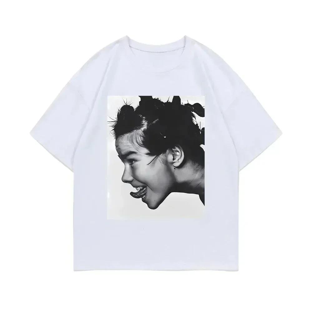 Summer Vintage Unisex Bjork T-Shirt American Hip Hop Rock Street Short Sleeve Men Women Retro High Quality Fashion Top