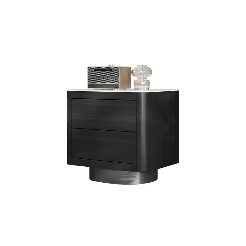 Italian minimalist rock slab solid wood bedside table smoked color bedside table light luxury Nordic bedroom locker designer