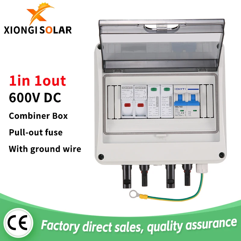 

Solar photovoltaic PV Combiner Box With Lightning Protection 1 Input 1 Output DC 600V Fuse MCB SPD Waterproof Box IP65 1 String