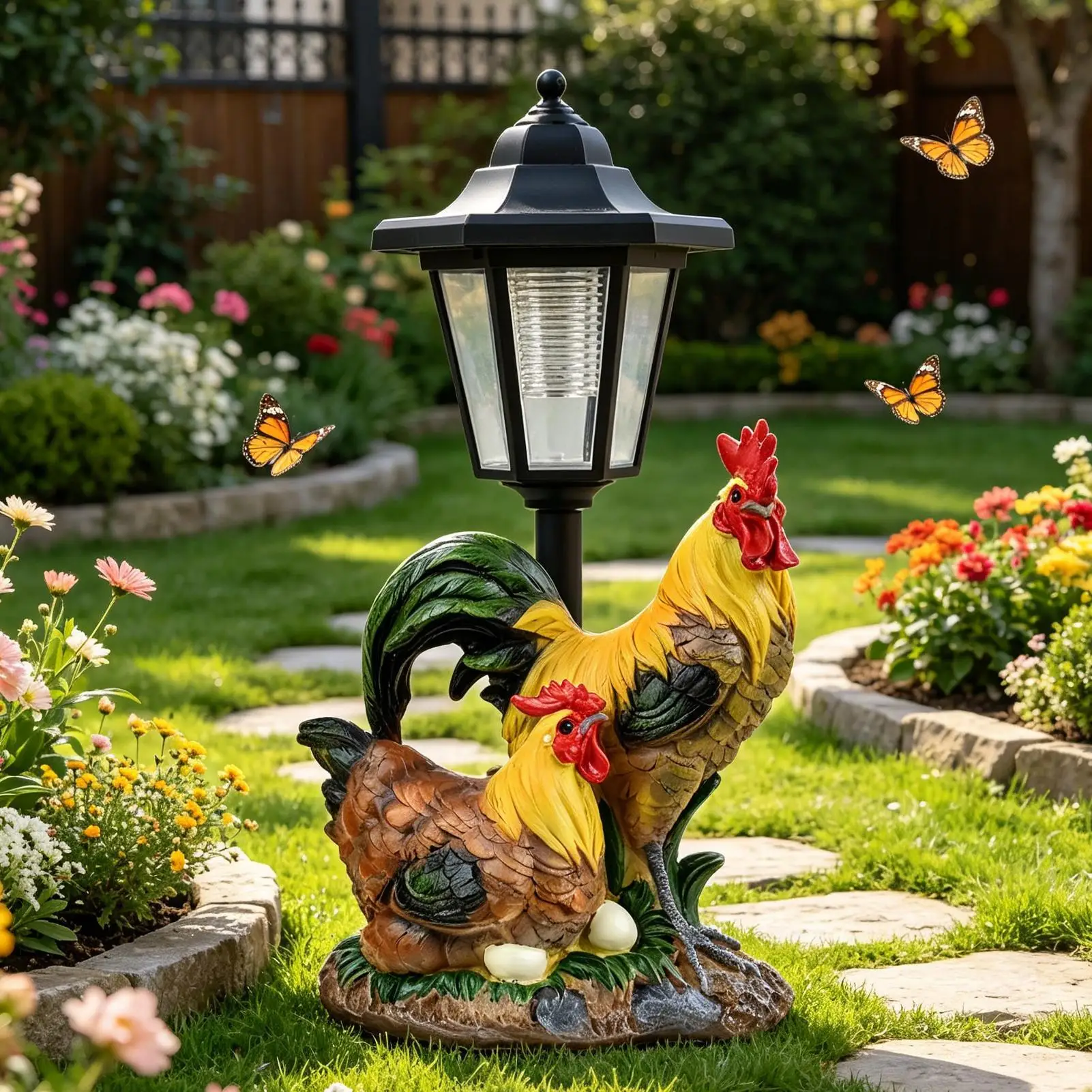 Weatherproof Resin Chicken Solar Garden Lights Waterproof Outdoor Decor Durable Ornament For Yard Patio Porch Lawn And Pathway