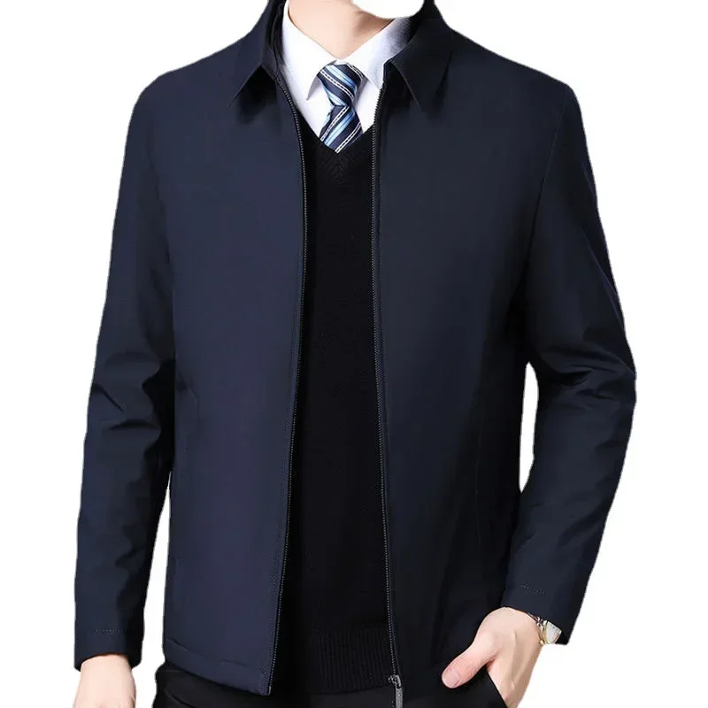 Spring Autumn Men Casual Jackets Turndown Collar Zipper Classic Man Office Business Outerwear Male Outerwear Business Jacket