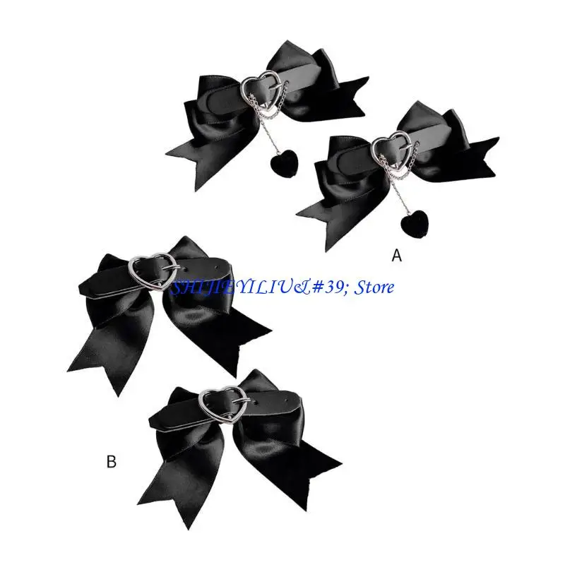 

E21F Harajuku Bowknot Hairpin with Chain for Women Kids Gothic Charm Hair Clip Aesthetics Halloween Hair Accessories