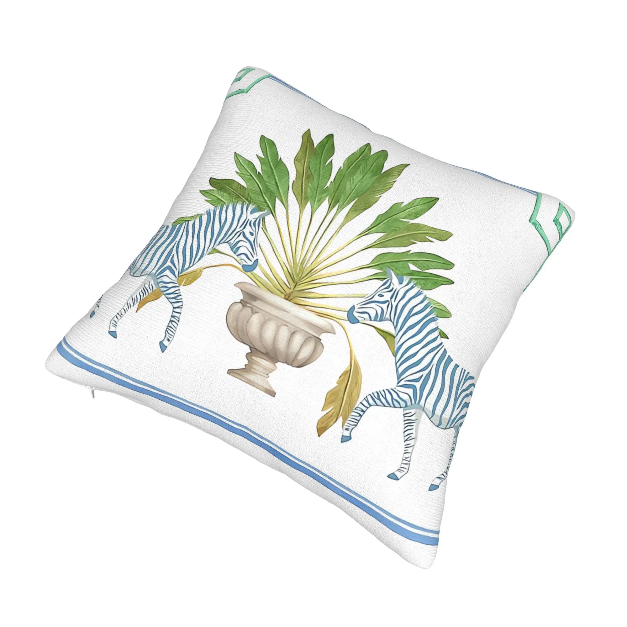 Chinoiserie Zebra Palm Tree Fretwork Themed Minimalist Pillow Covers with Muted Colors - Double Sided Print - Enhance a Calm and Balanced Living Room or Bedroom Atmosphere