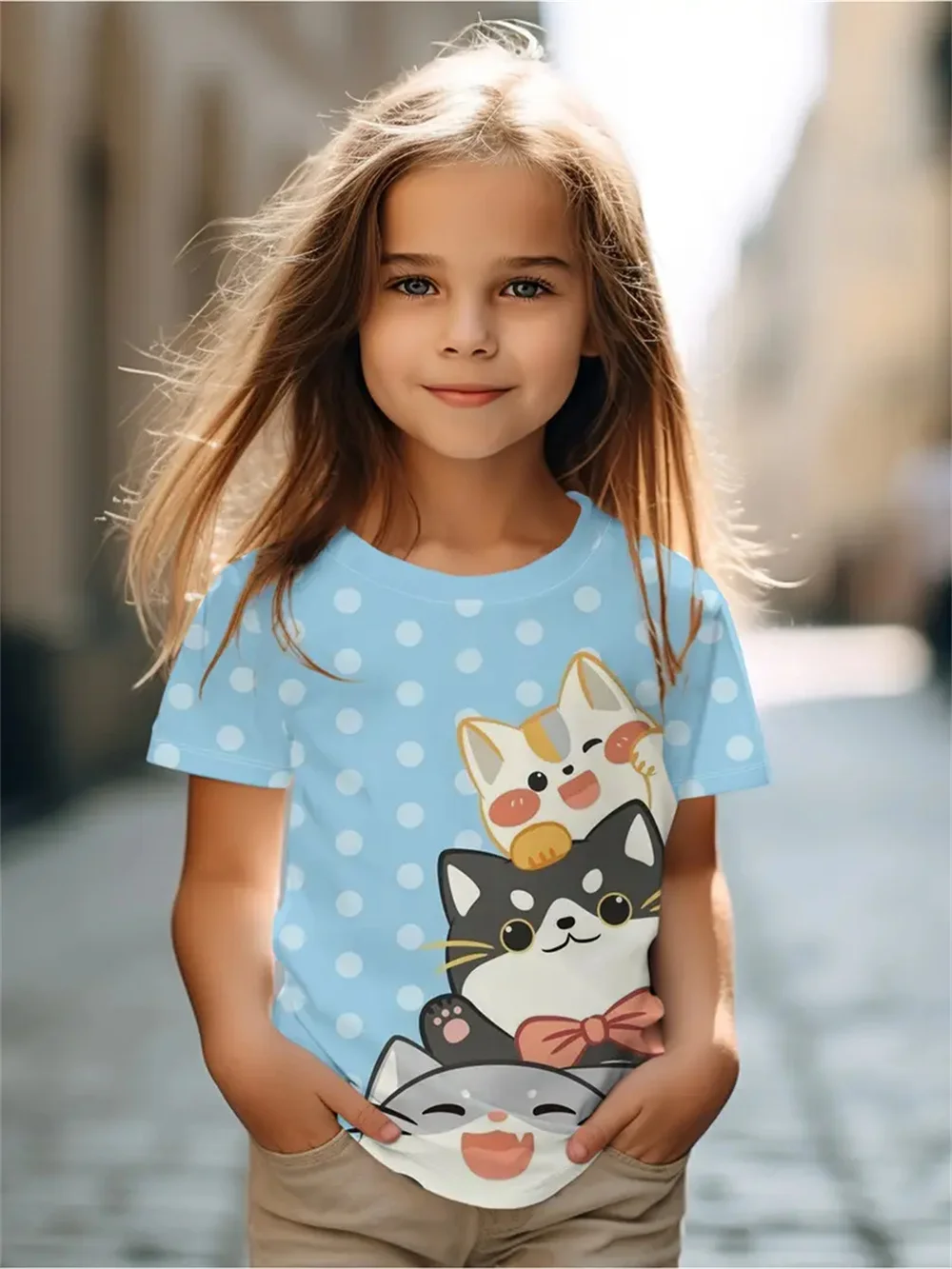 Camisetas engraçadas para meninas verão manga curta top desenhos animados animais gato impressão 3d 2025 roupas para meninas moda camisetas casuais