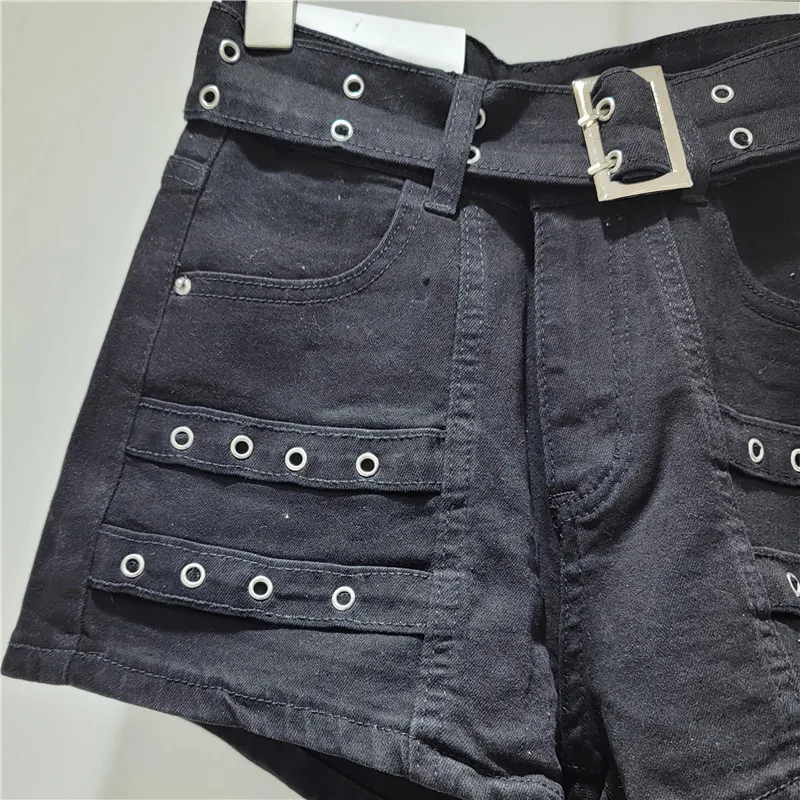 레트로 데님 반바지, 하이 스트리트, 하이 웨이스트, 느슨한 탄성, 얇은 핫 팬츠, 타이드 여성 반바지, 디자인 감각, 유럽 상품