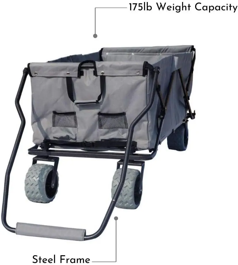 Folding Collapsible Utility Wagon, Extra-Large Wagon with All-Terrain Wheels, Grey