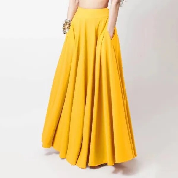 Loose Floor-Length Pure Color Long Skirt Women's Clothing Slimming Hip Covering Comfortable Fit mid Waist H-Shape PVC Cotton