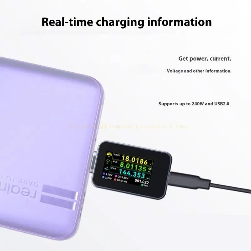 

Portable USB C Tester Digital Power Meter Support 240W 0-50V 0-6A for Phone