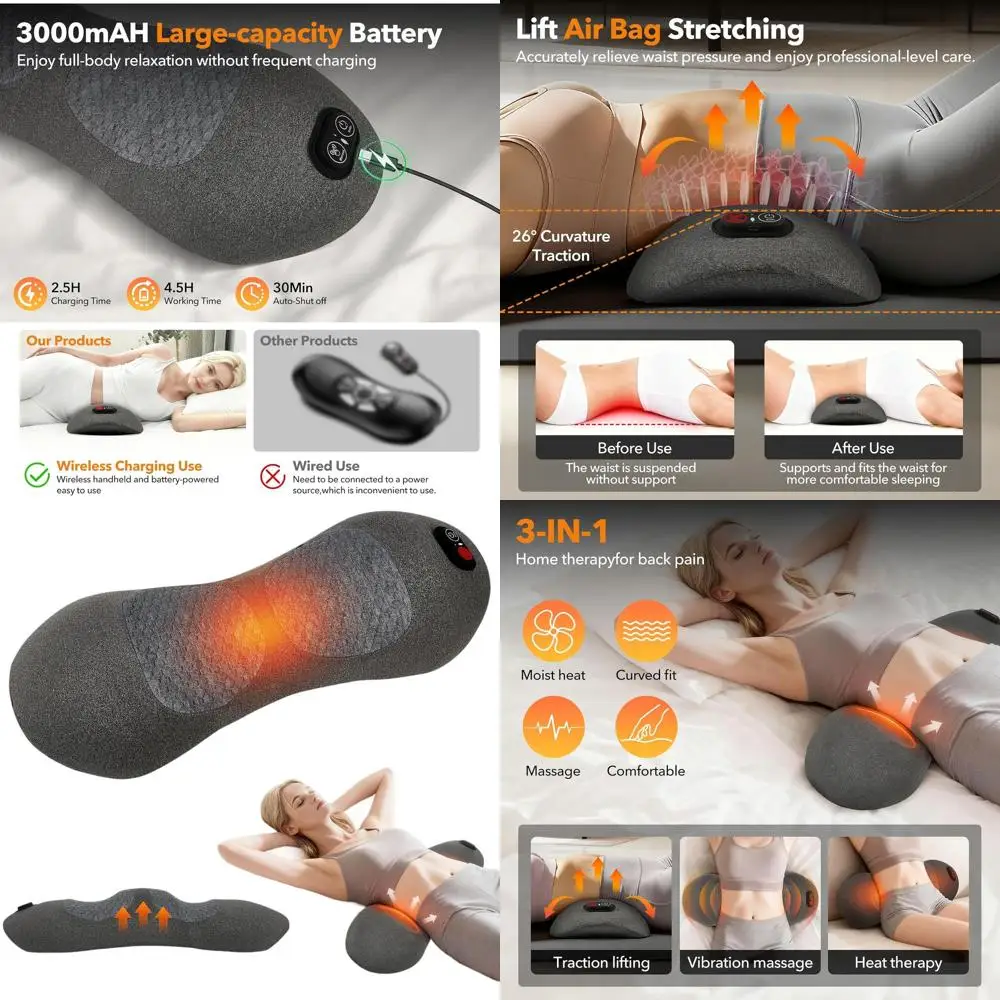 

Adjustable Electric Lumbar Support Pillow with Heat for Lower Back Pain Relief and Spine Support