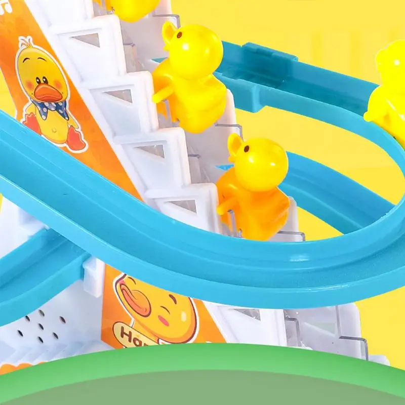 Electric Animal Toys With Cheerful Music Little Duck Track Slide Toys For Kids 9 Ducks Climbing Stairs Playset With Flashing LED