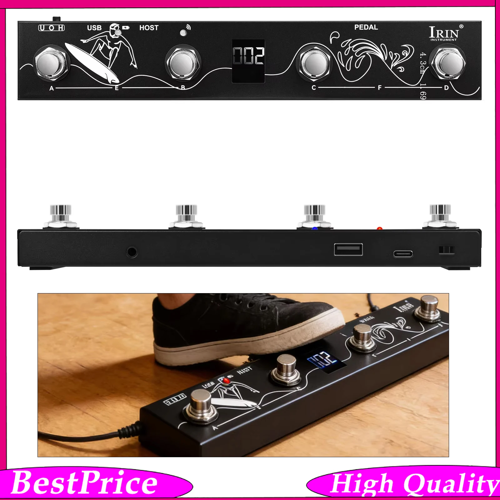  IRIN CHOCOLATE PLUS Wireless Bluetooth MIDI Pedal Controller - Portable Footswitch with App Control, Compatible  Windows,