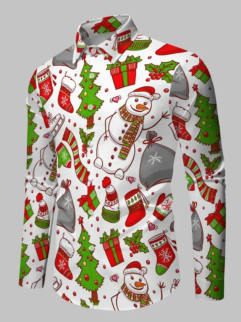 

Новая рождественская мужская рубашка с длинными рукавами и цветочным принтом, модная уличная повседневная рубашка с длинными рукавами, качественная праздничная рубашка